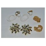 (3) Vtg Goldtone Clip Earring Prs: (2) Trifari +