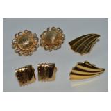 (3) Vtg Goldtone Clip Earring Prs (2) Monet & Coro