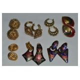 (7) Vintage Prs Pierced Earrings: Cloisonne +