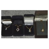 (4) Vintage Pendant Necklaces w/ Opal, Aquamarine+