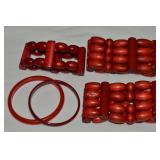 (5) Vtg Red Bracelets w/ 3 Wooden Bead +