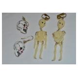(2) Skull / Skeleton Earring Pairs Pierced & Clip