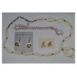 Vtg Shell & Scrimshaw Bone Puffins Jewelry Lot