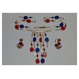 Vtg Hong Kong Red White & Blue Goldtone Jewelry