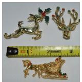 (3) Vintage Goldtone Christmas Brooch Lot