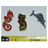 (3) Vintage Pins Lot w/ Enamel Seahorse SC Signed