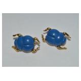 (2) Vtg Hattie Carnegie Goldtone & Blue Scarab