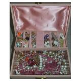 Vtg Jewelry Box w/ Contents - Mostly Wearable Vtg