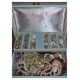 Vtg Jewelry Box w/ Contents - Mostly Wearable Vtg