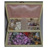 Vtg Jewelry Box w/ Contents - Mostly Wearable Vtg