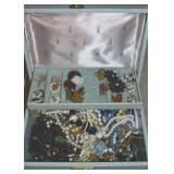 Vtg Jewelry Box w/ Contents - Mostly Wearable Vtg