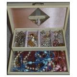 Vtg Jewelry Box w/ Contents - Mostly Wearable Vtg