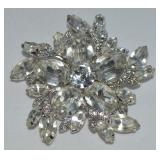 Vtg Eisenberg Ice Clear Rhinestone Brooch 2 3/8"