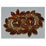 Vtg AB & Brown Rhinestone Goldtone Brooch 3.25"