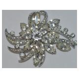 Vtg Eisenberg Ice Clear Rhinestone Brooch 3"