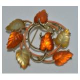 Vtg Star Goldtone Fall Leaves Brooch 2.25"