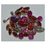 Vtg Albert Weiss Red & Pink AB Rhinestone Brooch