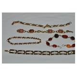 (5) Vtg Goldtone Bracelets incl Amber +