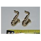 (2) Vintage Goldtone Rhinestone Saxophone Brooch