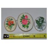 (3) Vintage Oval Flower Brooch Lot w/ Lily of the