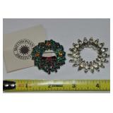 (2) Vtg Rhinestone Brooch Lot: Smithsonian