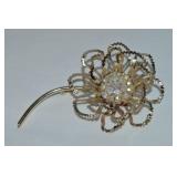 Vtg Sarah Coventry Goldtone AB Rhinestone Flower