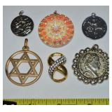 (6) Vtg Pendants Lot: Star of David, Iridescent