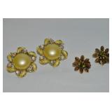 (2) Vtg Goldtone Clip Earring Prs: Austria & Karu