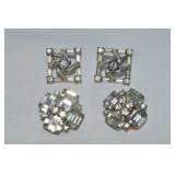 (2) Vtg Silvertone Rhinestone Clip Earring Pairs
