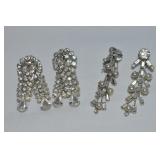 (2) Vtg Vendome Clear Rhinestone Clip Earring Prs