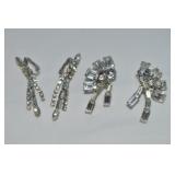 (2) Vtg Silvertone Rhinestone Clip Earring Pairs