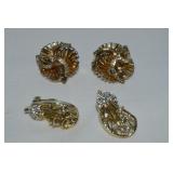 (2) Vtg Goldtone Clip Earring Prs Lisner & Bellini
