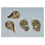 (2) Vtg Goldtone Clip Earring Prs Trifari & Lisner