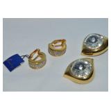(2) Vtg Goldtone Clip Earring Prs: Eisenberg Ice