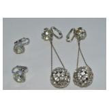 (2) Vtg Silvertone Rhinestone Clip Earring Pairs