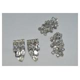 (2) Vtg Silvertone Rhinestone Clip Earring Pairs