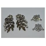 (2) Vtg Silvertone Rhinestone Clip Earring Pairs