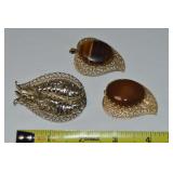 (3) Vintage Goldtone Leaf Motif Brooch Lot