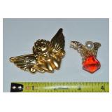 (2) Vintage Goldtone Angel Motif Brooch Lot