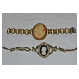 (2) Vtg Goldtone Cameo Costume Bracelets