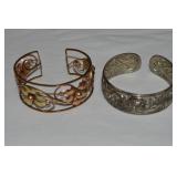 (2) Vtg Cuff Bracelets: Mixed Metal & Silvertone