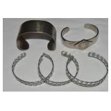 (5) Vtg Silvertone / Pewter Cuff Bracelets
