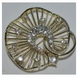 Vtg Lisner Goldtone Rhinestone Freeform Brooch