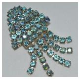 Vtg Light Blue Goldtone Jellyfish Style Brooch