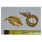 (2) Vtg Goldtone Brooch Lot: J Jonette & Crown