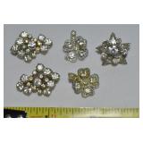 (5) Vtg Silvertone Rhinestone Small Pin/Brooch Lot