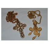 (2) Vtg Goldtone Large Pendant Necklaces: