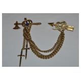 Vtg Goldtone Scarf Clip w/ Axe, Swords, Arrow