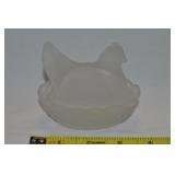 Vtg Frosted Glass Hen on Nest Master Salt Dip 3.5"