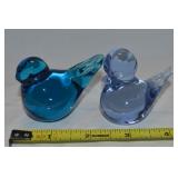 (2) Vtg Scandinavian Blue Art Glass Bird Figures
